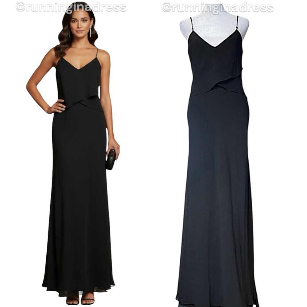 Jovani Black Low Back Gown Gemstone Straps Side Slit Formal Dress Size 8